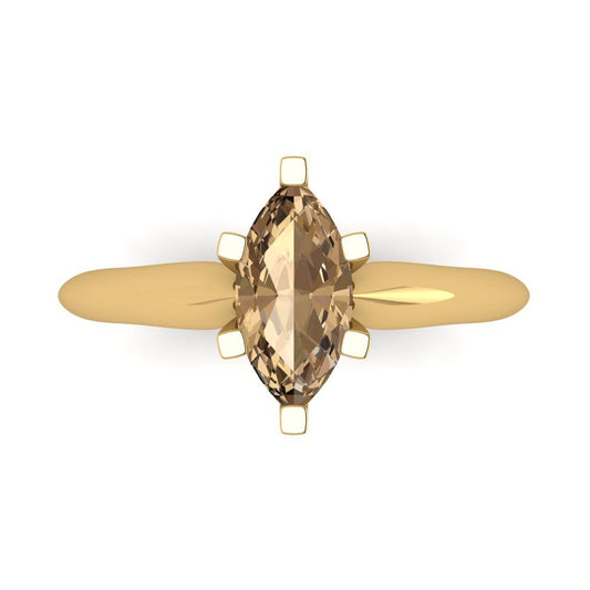 1 cttw Zirconia Simulated Champagne Diamond Solitaire  Engagement Ring - Solid Yellow Gold (VVS1, Marquise Cut,10x5mm)
