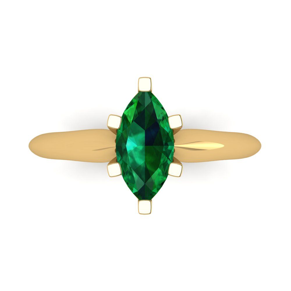 1 cttw Simulated Emerald Solitaire  Engagement Ring - Solid Gold (Marquise Cut,10x5mm)