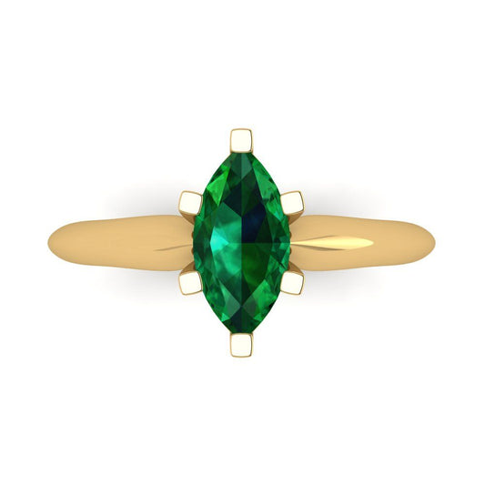 1 cttw Simulated Emerald Solitaire  Engagement Ring - Solid Yellow Gold (VVS1, Marquise Cut,10x5mm)