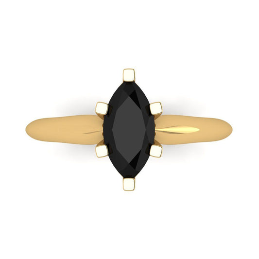 1 cttw Natural Onyx Solitaire  Engagement Ring - Solid Yellow Gold (VVS1, Marquise Cut,10x5mm)