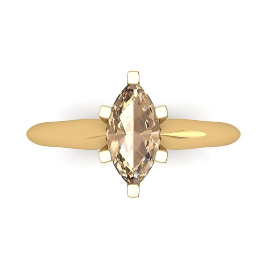 1 cttw Yellow Moissanite Solitaire  Engagement Ring - Solid Yellow Gold (VVS1, Marquise Cut,10x5mm)