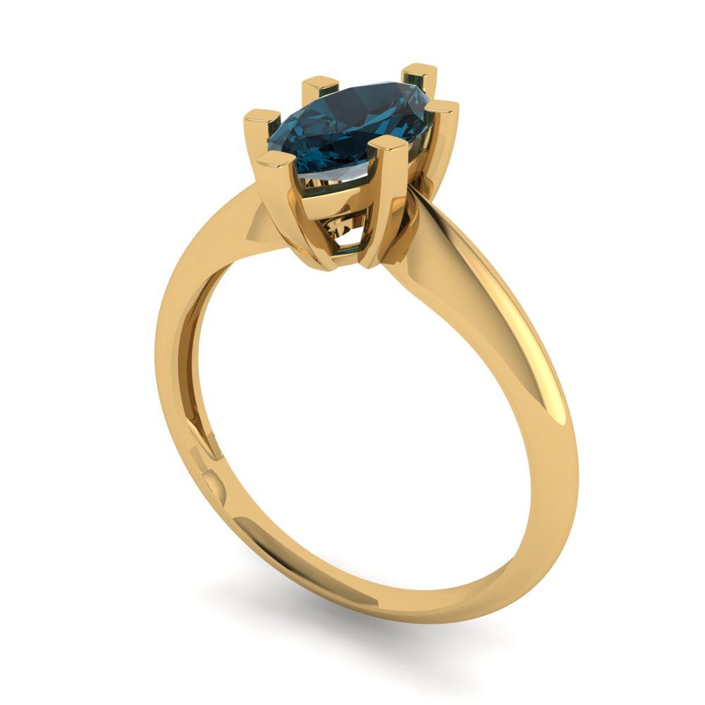 1 cttw Natural London Blue Topaz Solitaire  Engagement Ring - Solid Gold (Marquise Cut,10x5mm)