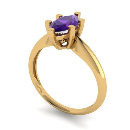 1 cttw Natural Amethyst Solitaire  Engagement Ring - Solid Gold (Marquise Cut,10x5mm)