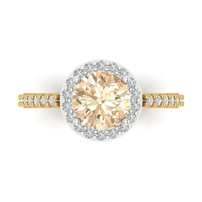 1.86 cttw Natural Morganite Hidden Halo Engagement Ring - Solid Gold (Round Cut,7.5mm)