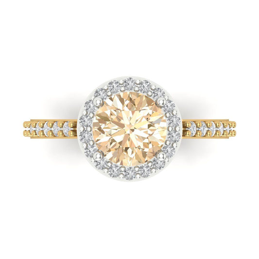 1.86 cttw Natural Morganite Hidden Halo Engagement Ring - Solid White/Yellow Gold (VVS1, Round Cut,7.5mm)
