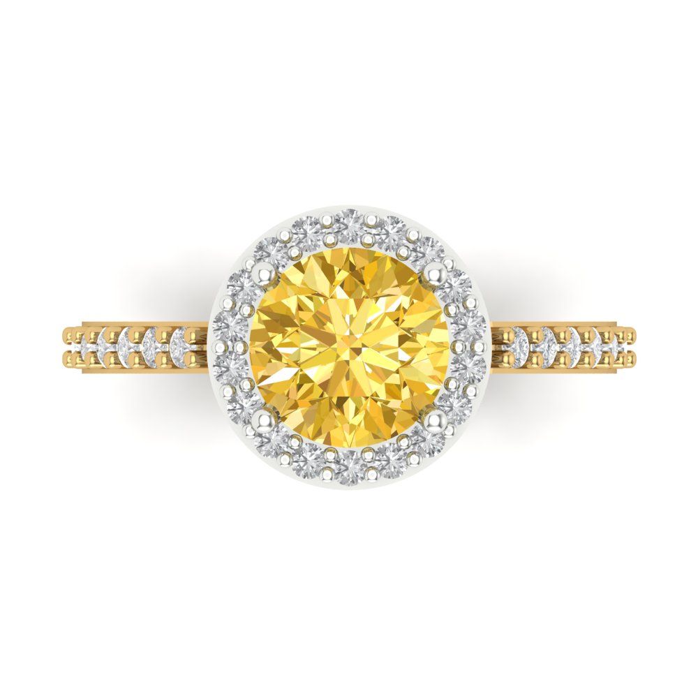 1.86 cttw Natural Citrine Hidden Halo Engagement Ring - Solid Gold (Round Cut,7.5mm)