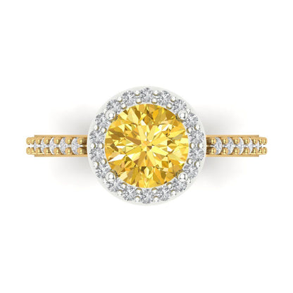 1.86 cttw Natural Citrine Hidden Halo Engagement Ring - Solid Gold (Round Cut,7.5mm)