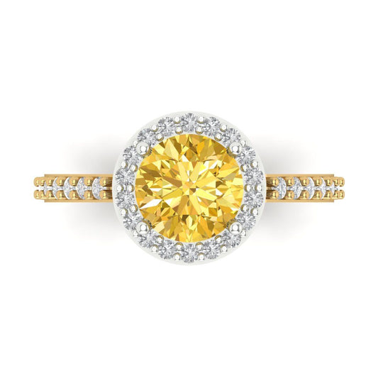 1.86 cttw Natural Citrine Hidden Halo Engagement Ring - Solid White/Yellow Gold (VVS1, Round Cut,7.5mm)