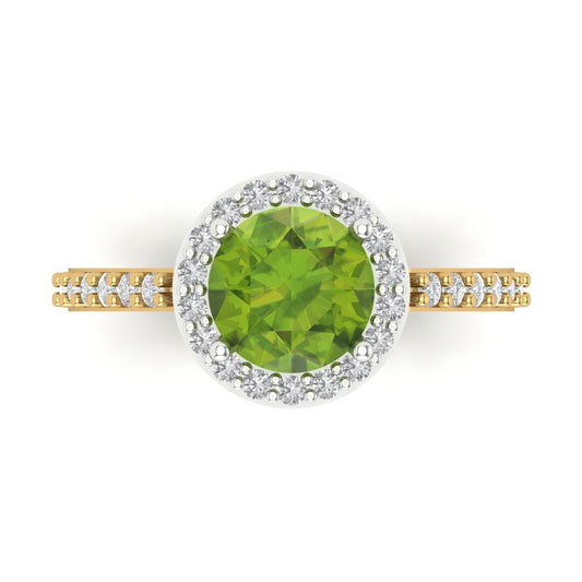 1.86 cttw Natural Peridot Hidden Halo Engagement Ring - Solid White/Yellow Gold (VVS1, Round Cut,7.5mm)