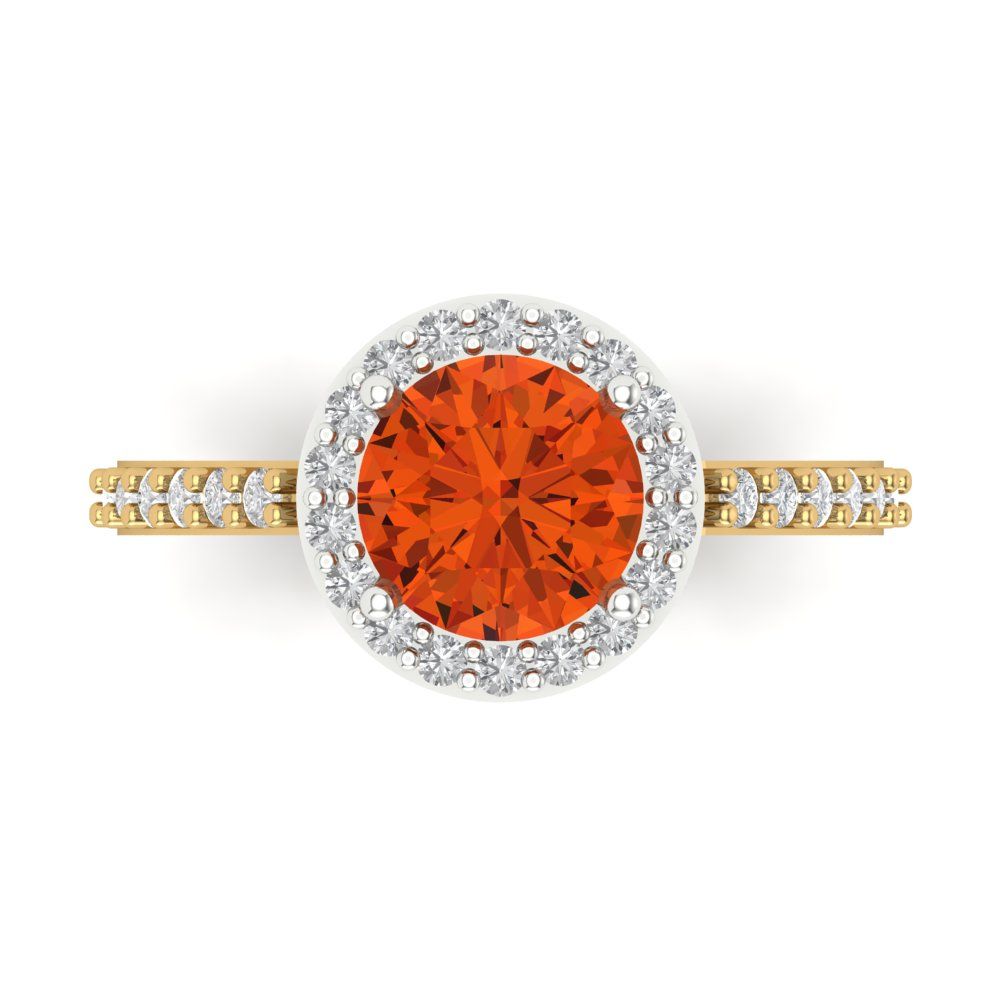 1.86 cttw Zirconia Simulated Red Diamond Hidden Halo Engagement Ring - Solid White/Yellow Gold (VVS1, Round Cut,7.5mm)