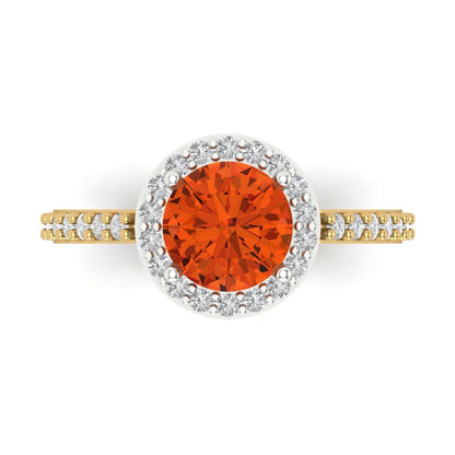 1.86 cttw Zirconia Simulated Red Diamond Hidden Halo Engagement Ring - Solid White/Yellow Gold (VVS1, Round Cut,7.5mm)