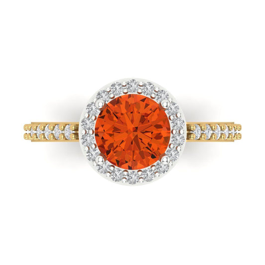 1.86 cttw Zirconia Simulated Red Diamond Hidden Halo Engagement Ring - Solid White/Yellow Gold (VVS1, Round Cut,7.5mm)