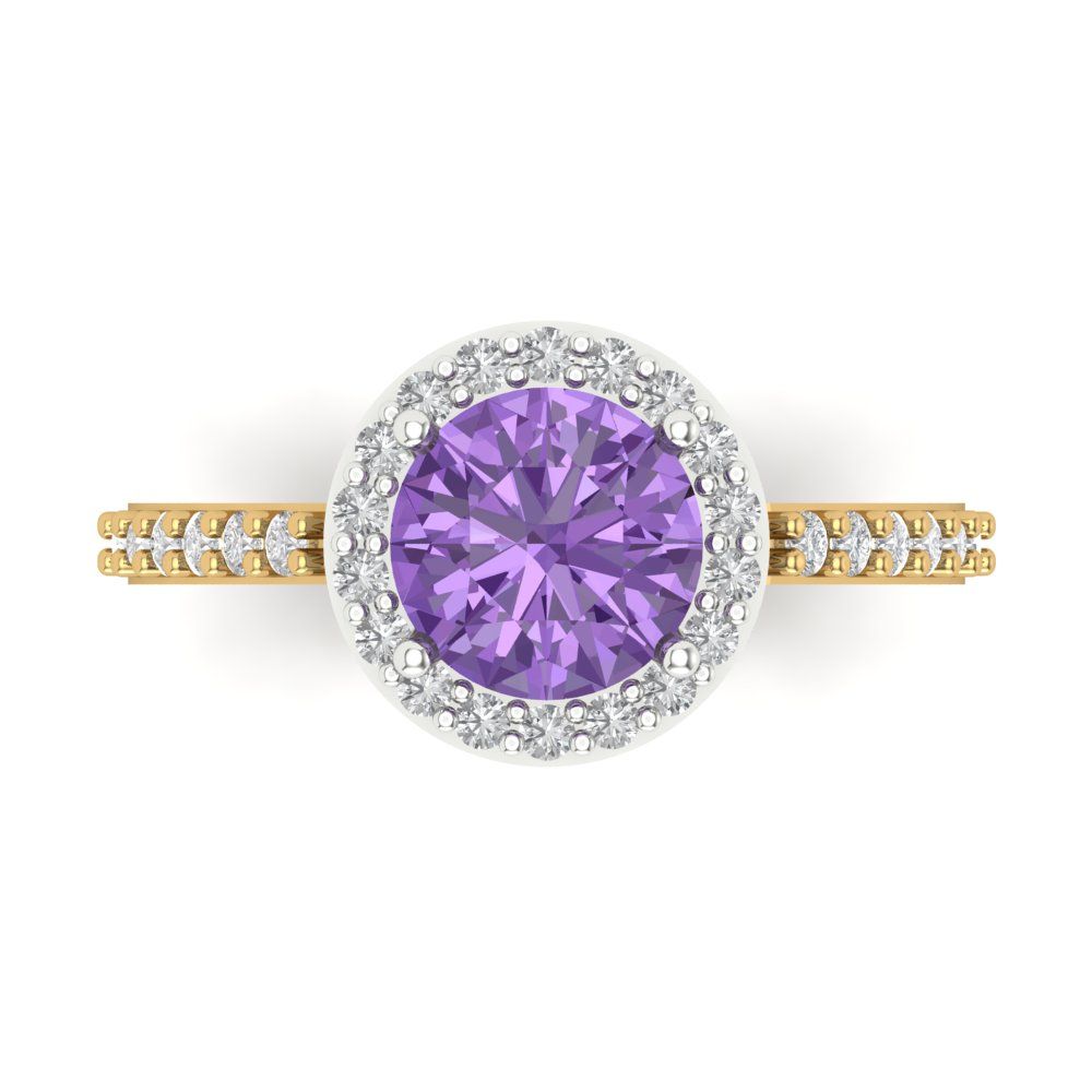 1.86 cttw Simulated Alexandrite Hidden Halo Engagement Ring - Solid White/Yellow Gold (VVS1, Round Cut,7.5mm)