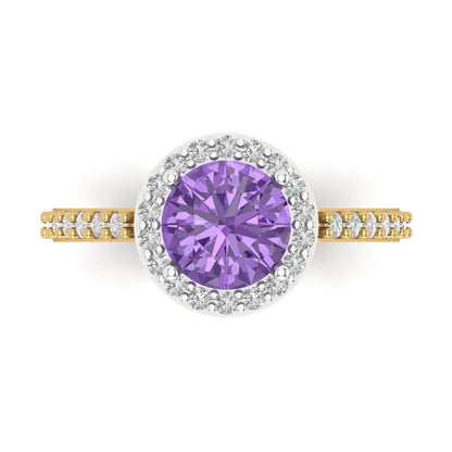 1.86 cttw Simulated Alexandrite Hidden Halo Engagement Ring - Solid White/Yellow Gold (VVS1, Round Cut,7.5mm)