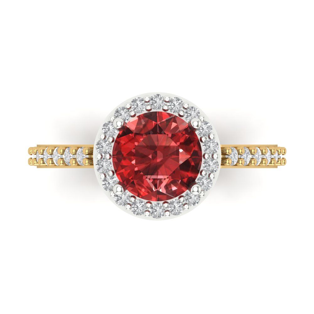 1.86 cttw Natural Garnet Hidden Halo Engagement Ring - Solid Gold (Round Cut,7.5mm)