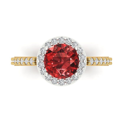1.86 cttw Natural Garnet Hidden Halo Engagement Ring - Solid Gold (Round Cut,7.5mm)