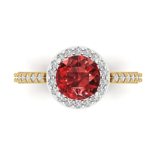 1.86 cttw Natural Garnet Hidden Halo Engagement Ring - Solid White/Yellow Gold (VVS1, Round Cut,7.5mm)
