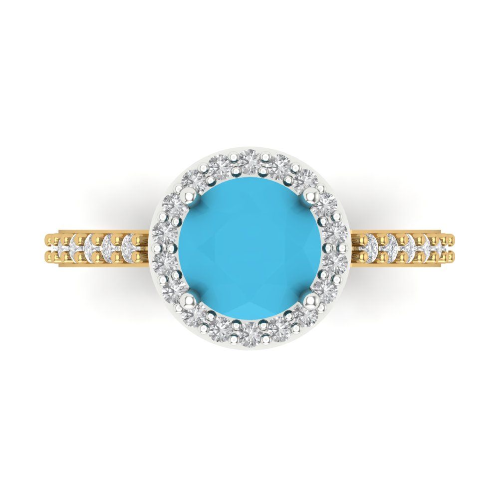 1.86 cttw Simulated Turquoise Hidden Halo Engagement Ring - Solid White/Yellow Gold (VVS1, Round Cut,7.5mm)