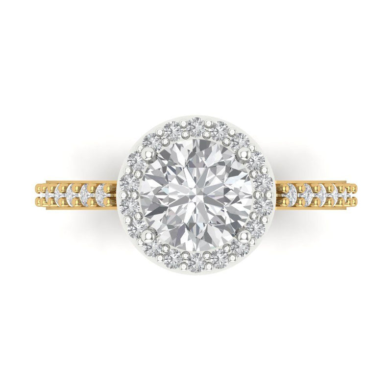 2.37 ct Brilliant Round Cut Natural Diamond Stone Clarity SI1-2 Color G-H White/Yellow Gold Halo Solitaire with Accents Ring