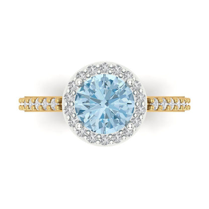 1.86 cttw Natural Swiss Blue Topaz Hidden Halo Engagement Ring - Solid White/Yellow Gold (VVS1, Round Cut,7.5mm)