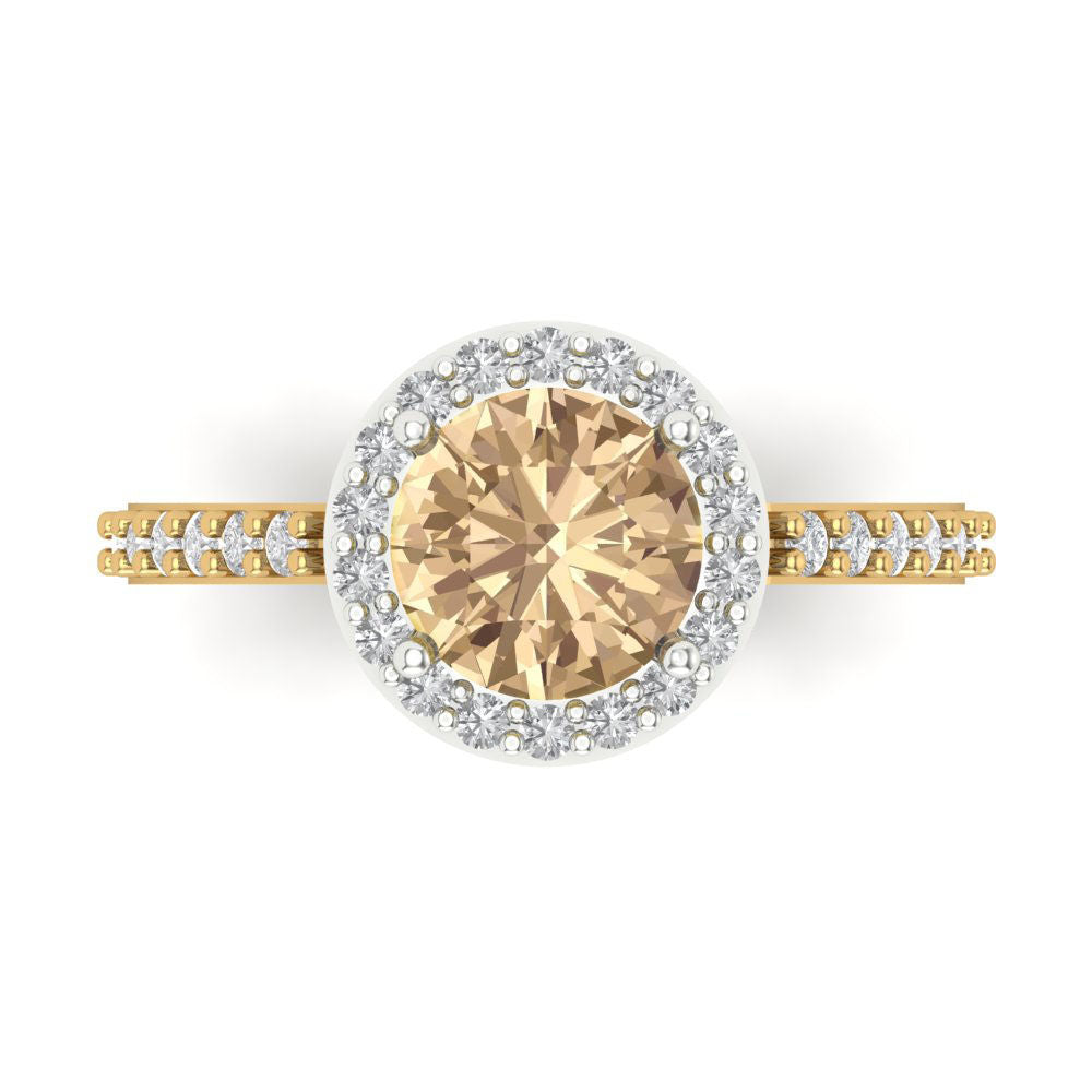 1.86 cttw Yellow Moissanite Hidden Halo Engagement Ring - Solid White/Yellow Gold (VVS1, Round Cut,7.5mm)