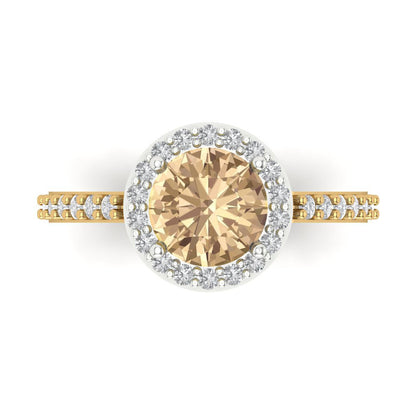 1.86 cttw Yellow Moissanite Hidden Halo Engagement Ring - Solid White/Yellow Gold (VVS1, Round Cut,7.5mm)