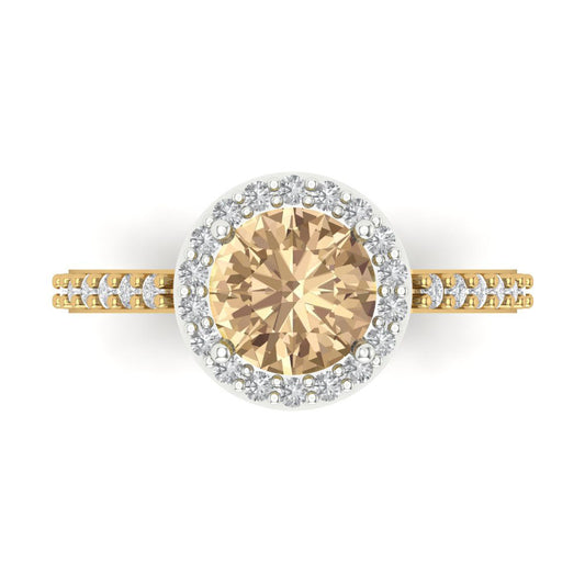 1.86 cttw Yellow Moissanite Hidden Halo Engagement Ring - Solid White/Yellow Gold (VVS1, Round Cut,7.5mm)