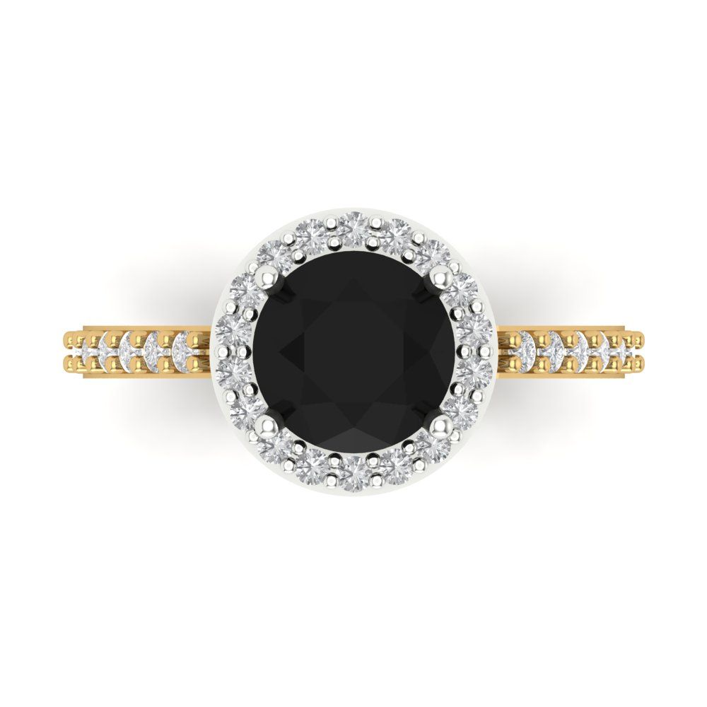 1.86 cttw Natural Onyx Hidden Halo Engagement Ring - Solid White/Yellow Gold (VVS1, Round Cut,7.5mm)