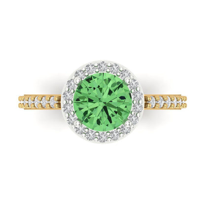 1.86 cttw Zirconia Simulated Green Diamond Hidden Halo Engagement Ring - Solid Gold (VVS1, Round Cut,7.5mm)