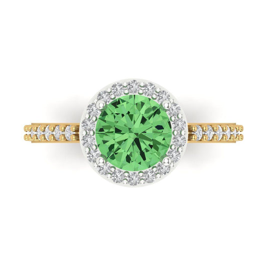 1.86 cttw Zirconia Simulated Green Diamond Hidden Halo Engagement Ring - Solid White/Yellow Gold (VVS1, Round Cut,7.5mm)