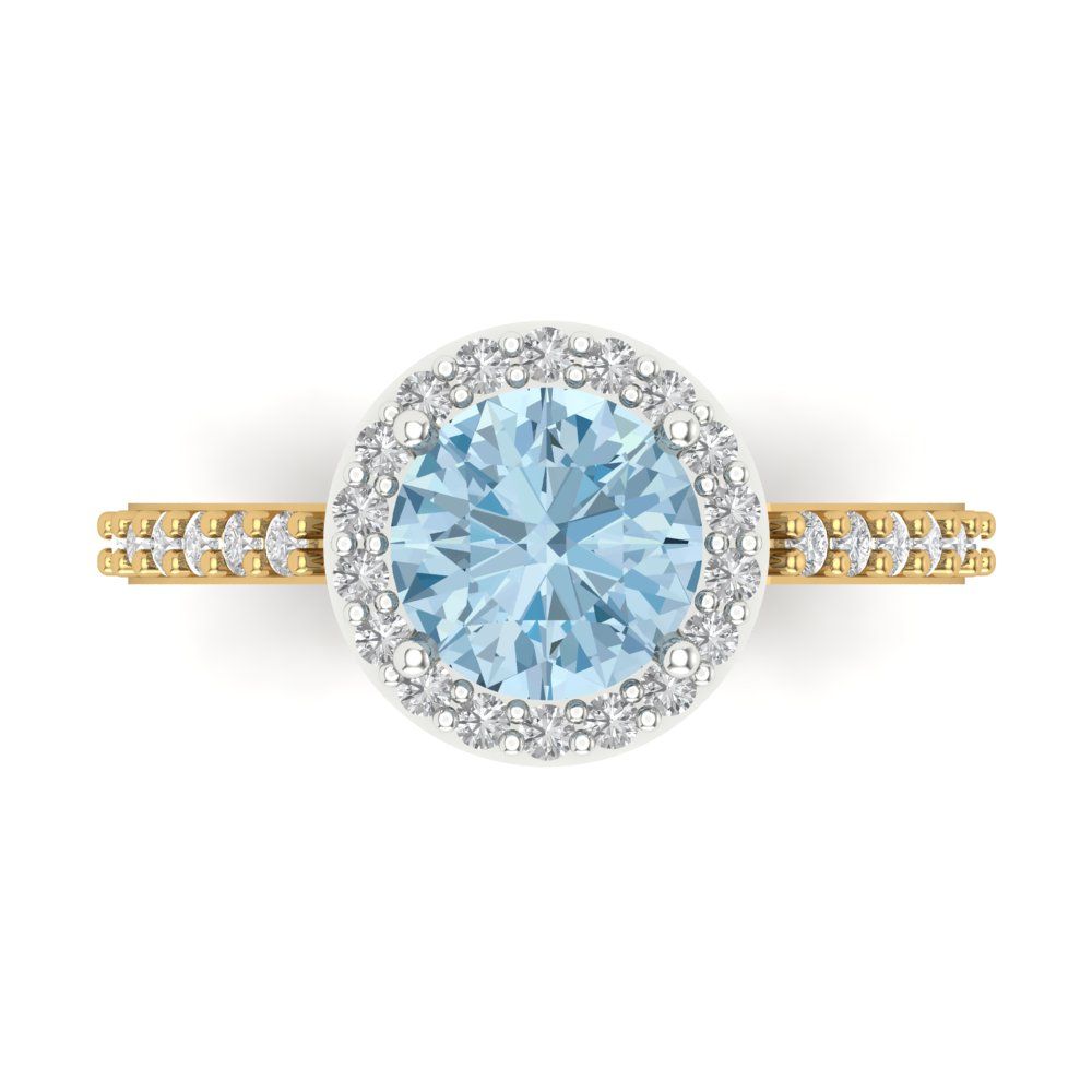 1.86 cttw Natural Aquamarine Hidden Halo Engagement Ring - Solid White/Yellow Gold (VVS1, Round Cut,7.5mm)