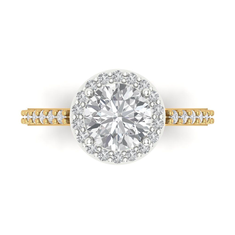 1.86 cttw Moissanite Hidden Halo Engagement Ring - Solid White/Yellow Gold (VVS1, Round Cut,7.5mm)