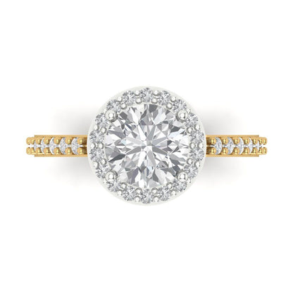 1.86 cttw Moissanite Hidden Halo Engagement Ring - Solid White/Yellow Gold (VVS1, Round Cut,7.5mm)