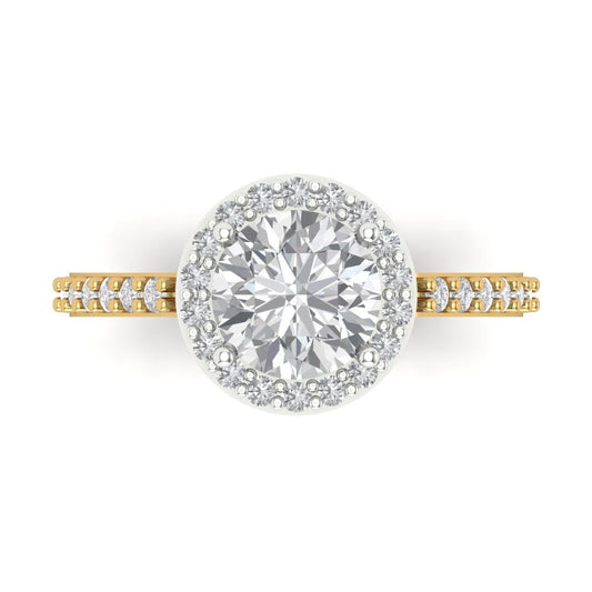 1.86 cttw Moissanite Hidden Halo Engagement Ring - Solid White/Yellow Gold (VVS1, Round Cut,7.5mm)