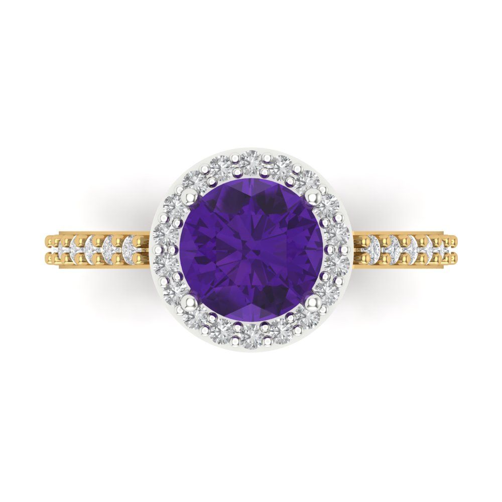 1.86 cttw Natural Amethyst Hidden Halo Engagement Ring - Solid Gold (Round Cut,7.5mm)
