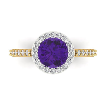 1.86 cttw Natural Amethyst Hidden Halo Engagement Ring - Solid Gold (Round Cut,7.5mm)