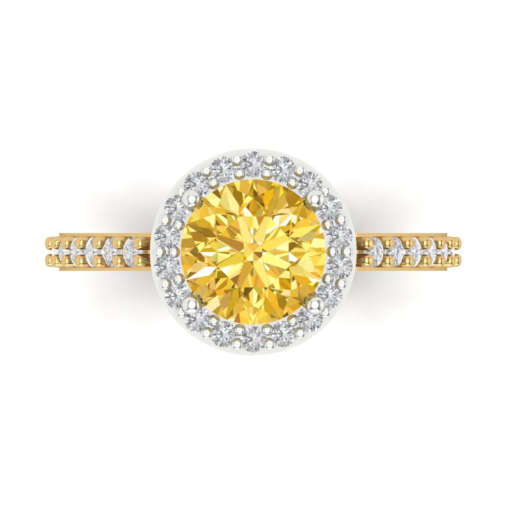 1.86 cttw Zirconia Simulated Yellow Diamond Hidden Halo Engagement Ring - Solid Gold (VVS1, Round Cut,7.5mm)