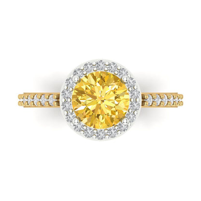 1.86 cttw Zirconia Simulated Yellow Diamond Hidden Halo Engagement Ring - Solid Gold (VVS1, Round Cut,7.5mm)