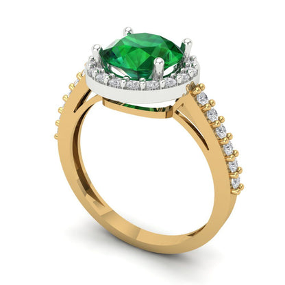 1.86 cttw Simulated Emerald Hidden Halo Engagement Ring - Solid White/Yellow Gold (VVS1, Round Cut,7.5mm)