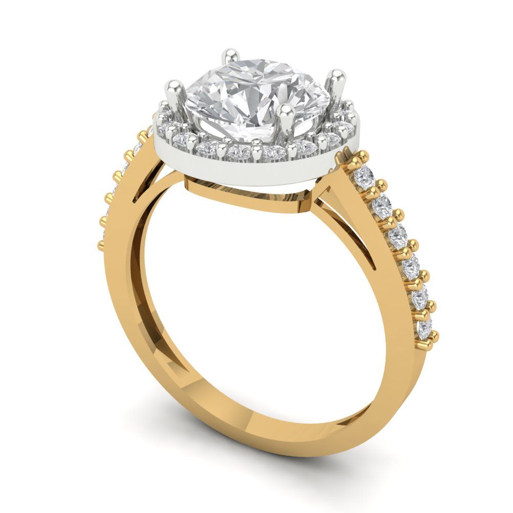 1.86 cttw Moissanite Hidden Halo Engagement Ring - Solid White/Yellow Gold (VVS1, Round Cut,7.5mm)