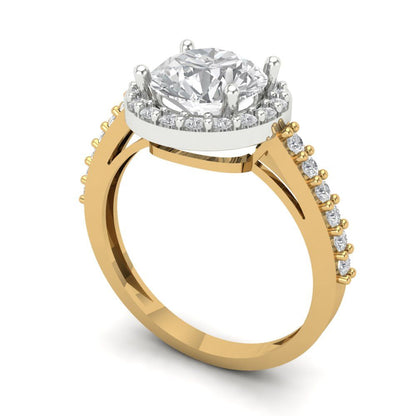 1.86 cttw Moissanite Hidden Halo Engagement Ring - Solid White/Yellow Gold (VVS1, Round Cut,7.5mm)