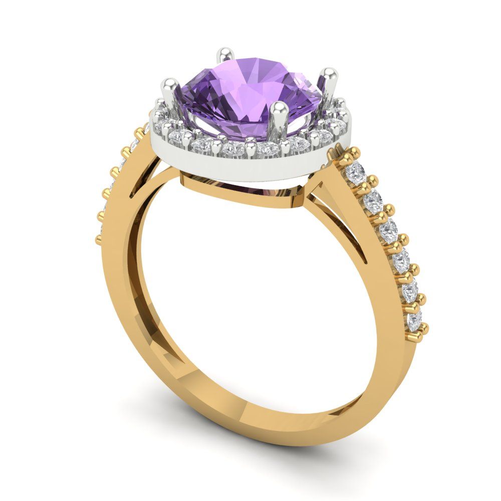 1.86 cttw Simulated Alexandrite Hidden Halo Engagement Ring - Solid White/Yellow Gold (VVS1, Round Cut,7.5mm)