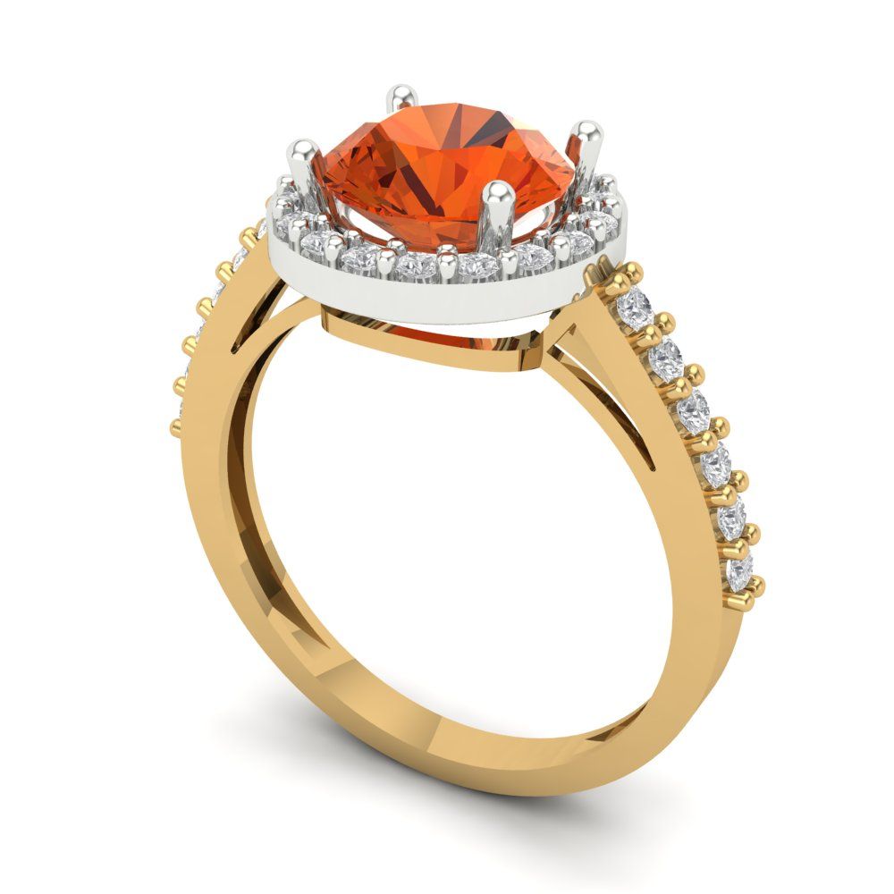 1.86 cttw Zirconia Simulated Red Diamond Hidden Halo Engagement Ring - Solid White/Yellow Gold (VVS1, Round Cut,7.5mm)