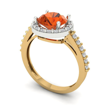 1.86 cttw Zirconia Simulated Red Diamond Hidden Halo Engagement Ring - Solid White/Yellow Gold (VVS1, Round Cut,7.5mm)