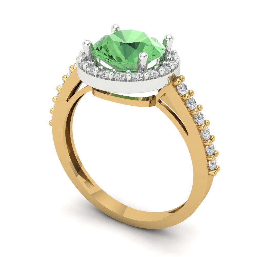 1.86 cttw Zirconia Simulated Green Diamond Hidden Halo Engagement Ring - Solid Gold (VVS1, Round Cut,7.5mm)