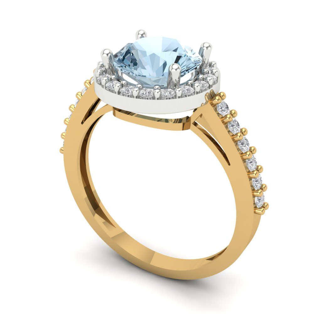 1.86 cttw Natural Swiss Blue Topaz Hidden Halo Engagement Ring - Solid White/Yellow Gold (VVS1, Round Cut,7.5mm)
