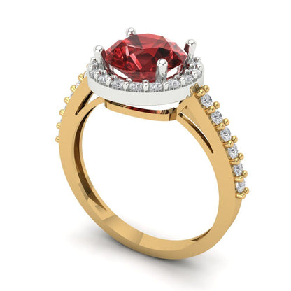 1.86 cttw Natural Garnet Hidden Halo Engagement Ring - Solid Gold (Round Cut,7.5mm)