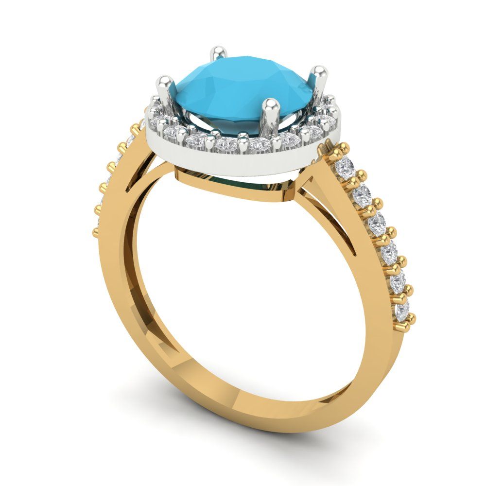 1.86 cttw Simulated Turquoise Hidden Halo Engagement Ring - Solid White/Yellow Gold (VVS1, Round Cut,7.5mm)