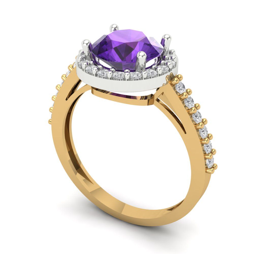 1.86 cttw Natural Amethyst Hidden Halo Engagement Ring - Solid Gold (Round Cut,7.5mm)