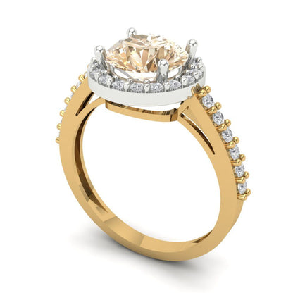 1.86 cttw Natural Morganite Hidden Halo Engagement Ring - Solid Gold (Round Cut,7.5mm)